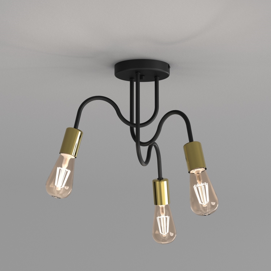 Hanglamp voor Oppervlak Montage DOW 3xE27/60W/230V zwart/goud