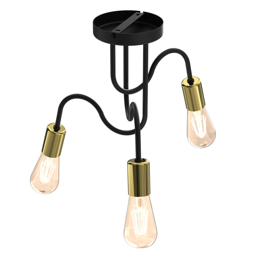 Hanglamp voor Oppervlak Montage DOW 3xE27/60W/230V zwart/goud