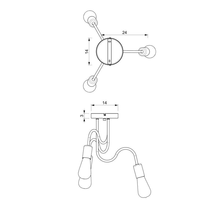 Hanglamp voor Oppervlak Montage DOW 3xE27/60W/230V zwart/goud