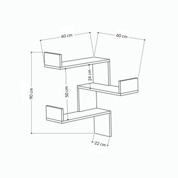 Hoek wandplank LUKSA 90x60 cm wit