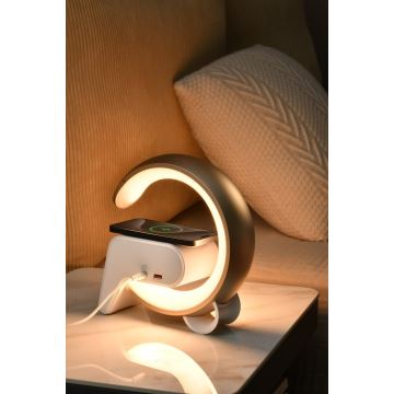 LED RGB Dimbaar tafellamp met wekker en Qi opladen 30W/230V goud