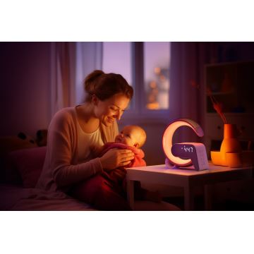 LED RGB Dimbaar tafellamp met wekker en Qi opladen 30W/230V goud