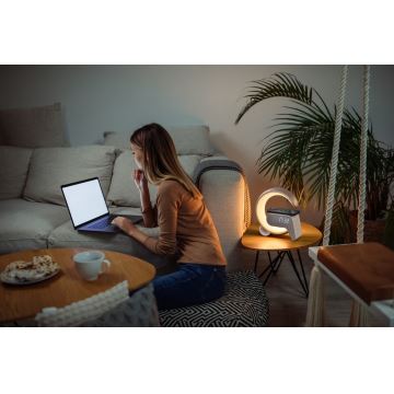 LED RGB Dimbaar tafellamp met wekker en Qi opladen 30W/230V goud