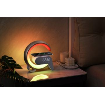 LED RGB Dimbaar tafellamp met wekker en Qi opladen 30W/230V goud