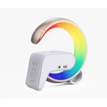 LED RGB Dimbaar tafellamp met wekker en Qi opladen 30W/230V goud