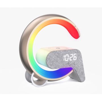 LED RGB Dimbaar tafellamp met wekker en Qi opladen 30W/230V goud