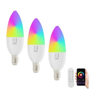 Immax NEO 07716CDO - LOT 3x LED RGB+CCT Ampoule à intensité variable E14/6W/230V Wi-Fi Tuya + télécommande