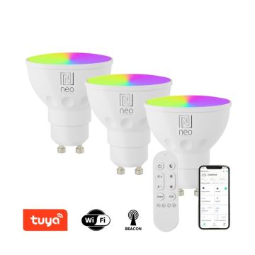 Immax NEO 07724CDO - LOT 3x Ampoule LED RGB+CCT  à intensité variable GU10/6W/230V 2700-6500K Wi-Fi Tuya + télécommande