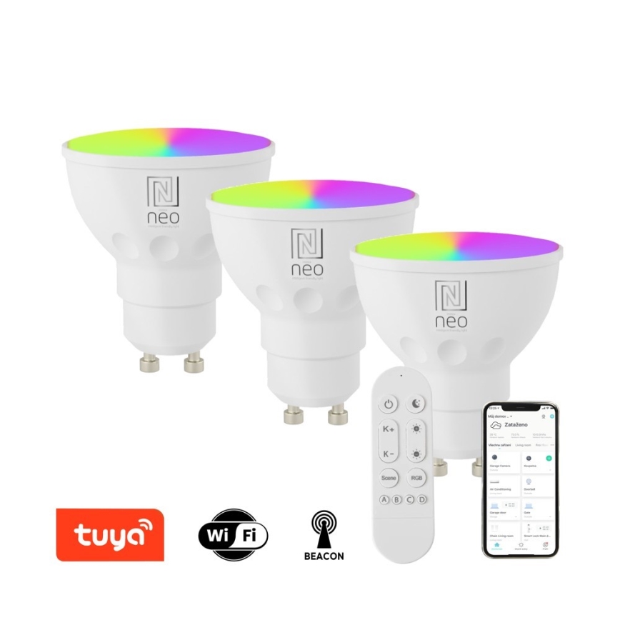 Immax NEO 07724CDO - LOT 3x Ampoule LED RGB+CCT  à intensité variable GU10/6W/230V 2700-6500K Wi-Fi Tuya + télécommande