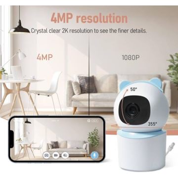 Immax NEO 07788L - Slimme camera met sensor 355° 50° P/T 4MP Wi-Fi Tuya blauw