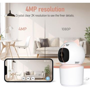 Immax NEO 07789L - Slimme camera met sensor 355° 50° P/T 4MP Wi-Fi Tuya roze