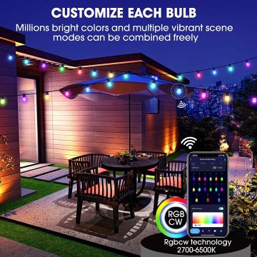 Guirlande LED RGB+CCT à intensité variable GUIRLANDE 15xLED/1W/230V 15m Wi-Fi Tuya IP65 + télécommande