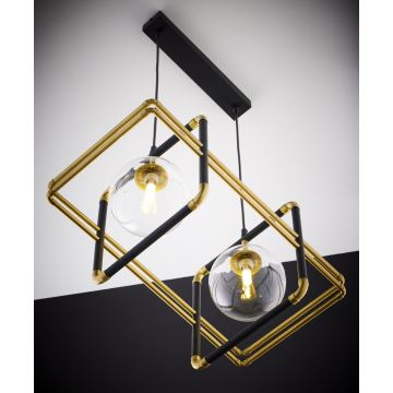 Jupiter 2029 - Hanglamp aan een koord FIORI 2xG9/10W/230V zwart/goud/doorzichtig