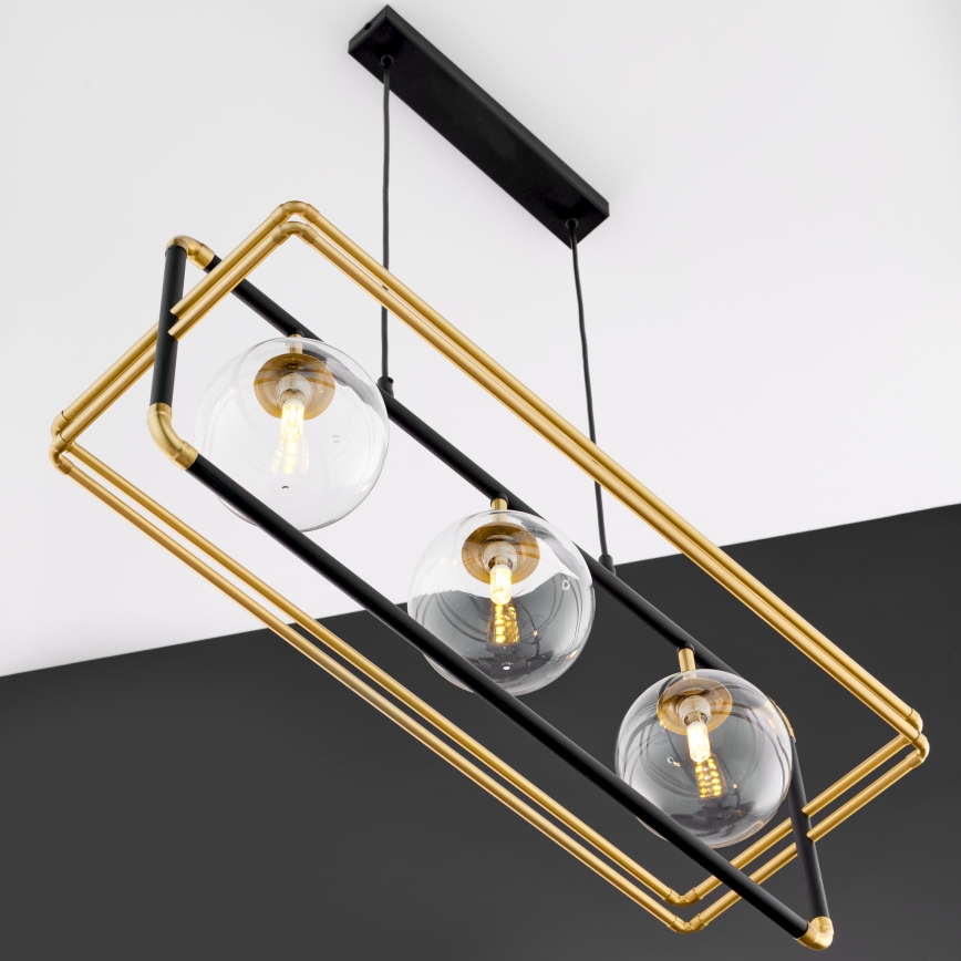 Jupiter 2030 - Hanglamp aan een koord FIORI 3xG9/10W/230V zwart/goud/doorzichtig