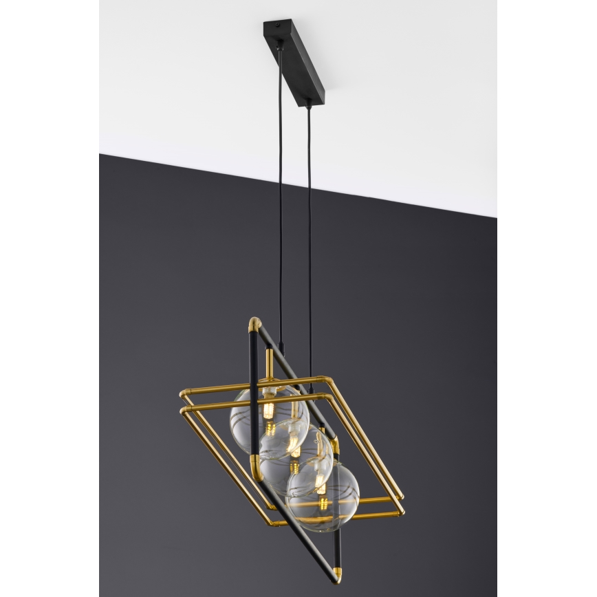 Jupiter 2030 - Hanglamp aan een koord FIORI 3xG9/10W/230V zwart/goud/doorzichtig