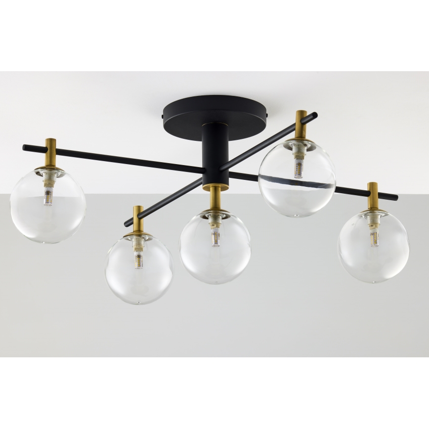 Jupiter 2035 - Bevestigde hanglamp FIGARO 5xG9/10W/230V zwart/goud/beige/doorzichtig