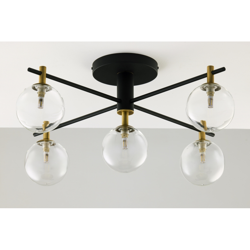 Jupiter 2035 - Bevestigde hanglamp FIGARO 5xG9/10W/230V zwart/goud/beige/doorzichtig