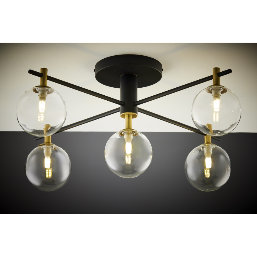 Jupiter 2035 - Bevestigde hanglamp FIGARO 5xG9/10W/230V zwart/goud/beige/doorzichtig