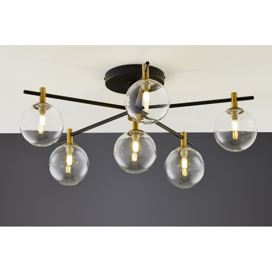 Jupiter 2036 - Bevestigde hanglamp FIGARO 6xG9/10W/230V zwart/goud/beige/doorzichtig