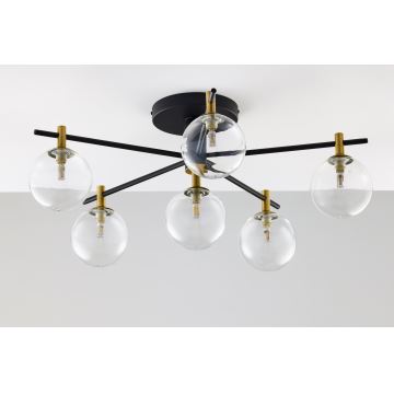 Jupiter 2036 - Bevestigde hanglamp FIGARO 6xG9/10W/230V zwart/goud/beige/doorzichtig