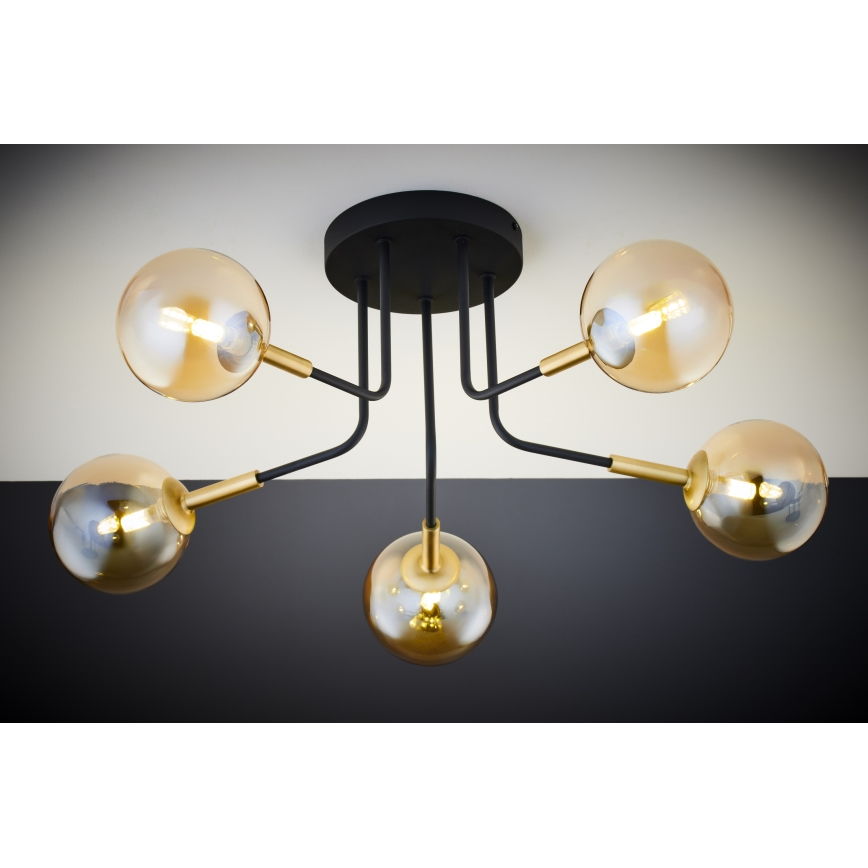 Jupiter 2038 - Hanglamp met vaste pendel BURANO 5xG9/10W/230V zwart/goud/beige