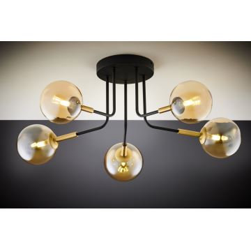 Jupiter 2038 - Hanglamp met vaste pendel BURANO 5xG9/10W/230V zwart/goud/beige