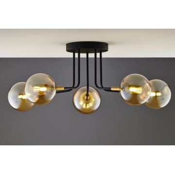 Jupiter 2038 - Hanglamp met vaste pendel BURANO 5xG9/10W/230V zwart/goud/beige