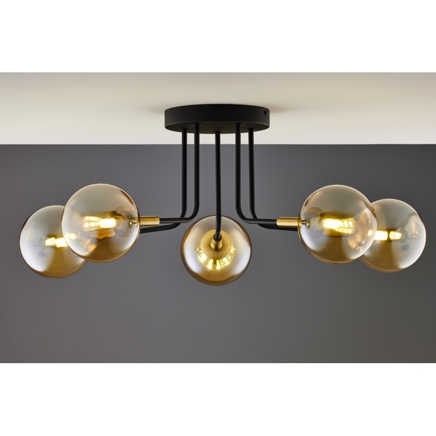 Jupiter 2038 - Hanglamp met vaste pendel BURANO 5xG9/10W/230V zwart/goud/beige