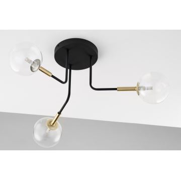 Jupiter 2039 - Hanglamp met vaste pendel BURANO 3xG9/10W/230V zwart/goud/doorzichtig