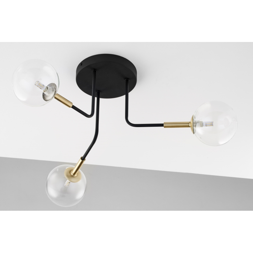 Jupiter 2039 - Hanglamp met vaste pendel BURANO 3xG9/10W/230V zwart/goud/doorzichtig