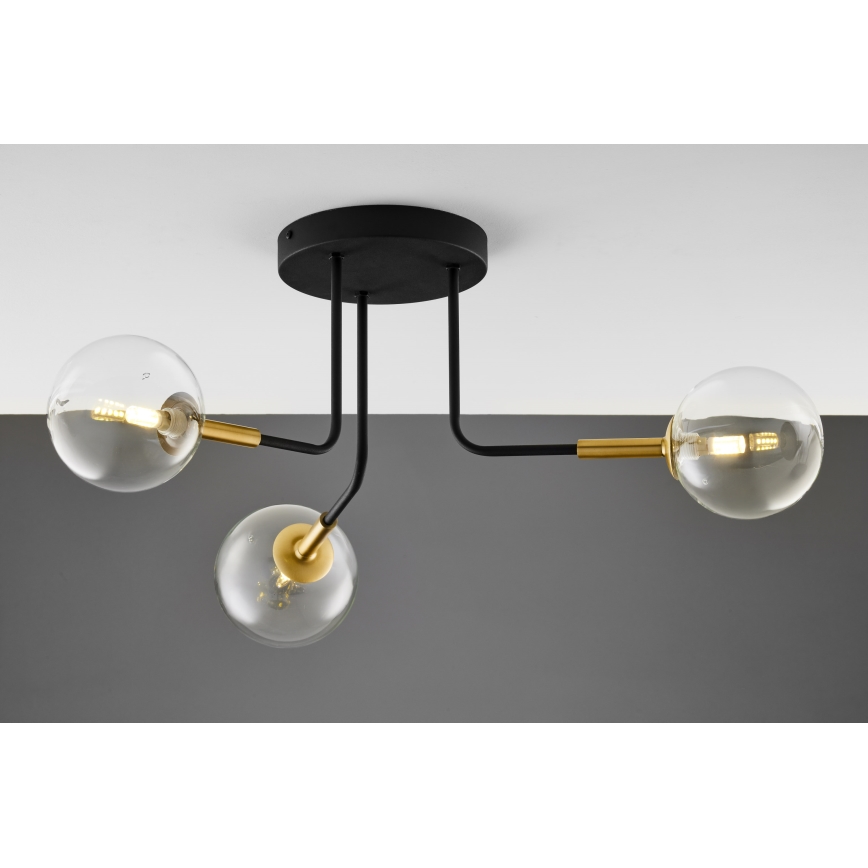 Jupiter 2039 - Hanglamp met vaste pendel BURANO 3xG9/10W/230V zwart/goud/doorzichtig