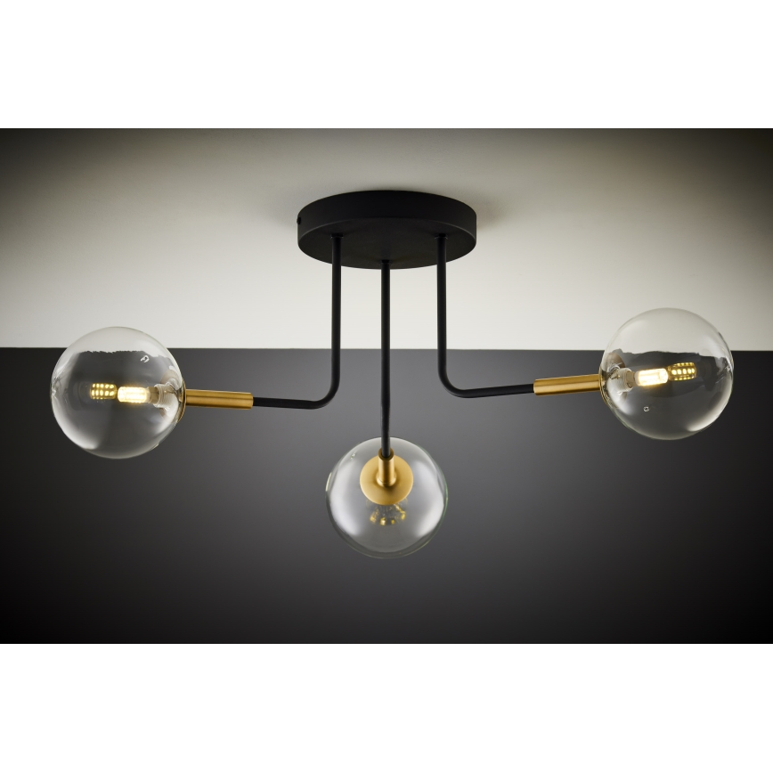 Jupiter 2039 - Hanglamp met vaste pendel BURANO 3xG9/10W/230V zwart/goud/doorzichtig