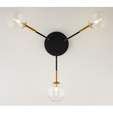 Jupiter 2039 - Hanglamp met vaste pendel BURANO 3xG9/10W/230V zwart/goud/doorzichtig