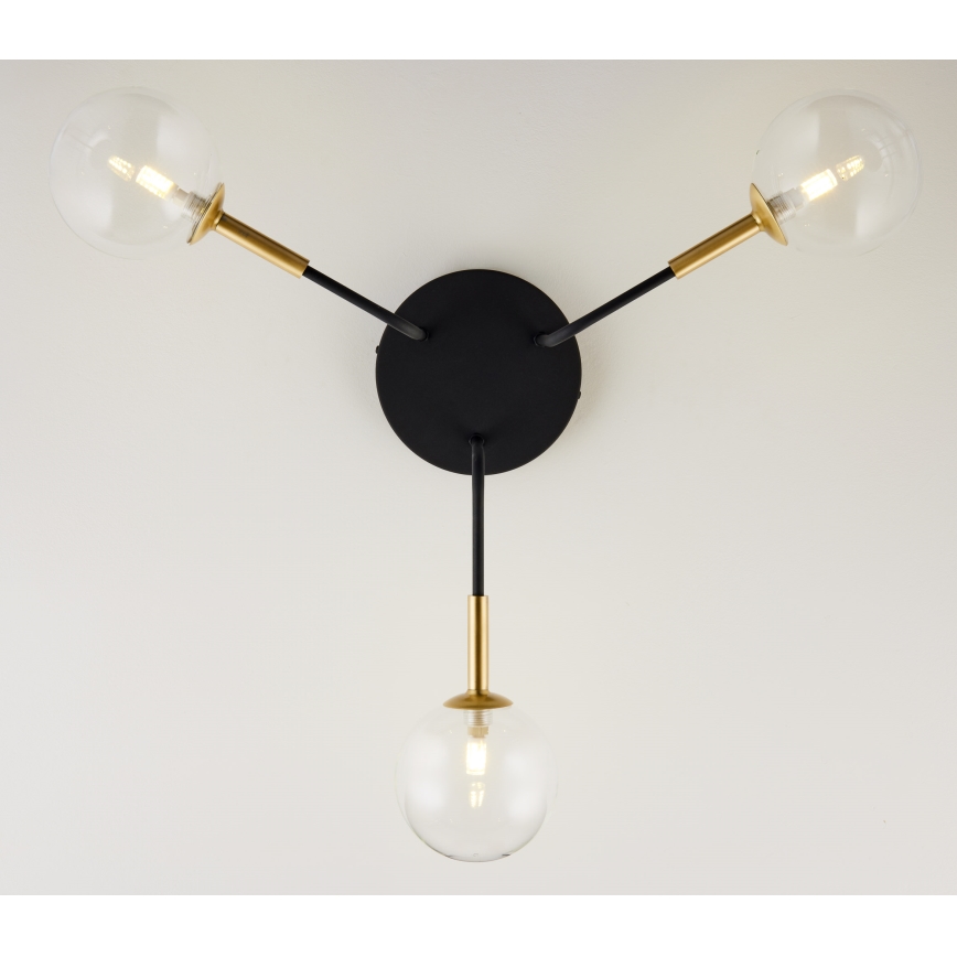 Jupiter 2039 - Hanglamp met vaste pendel BURANO 3xG9/10W/230V zwart/goud/doorzichtig