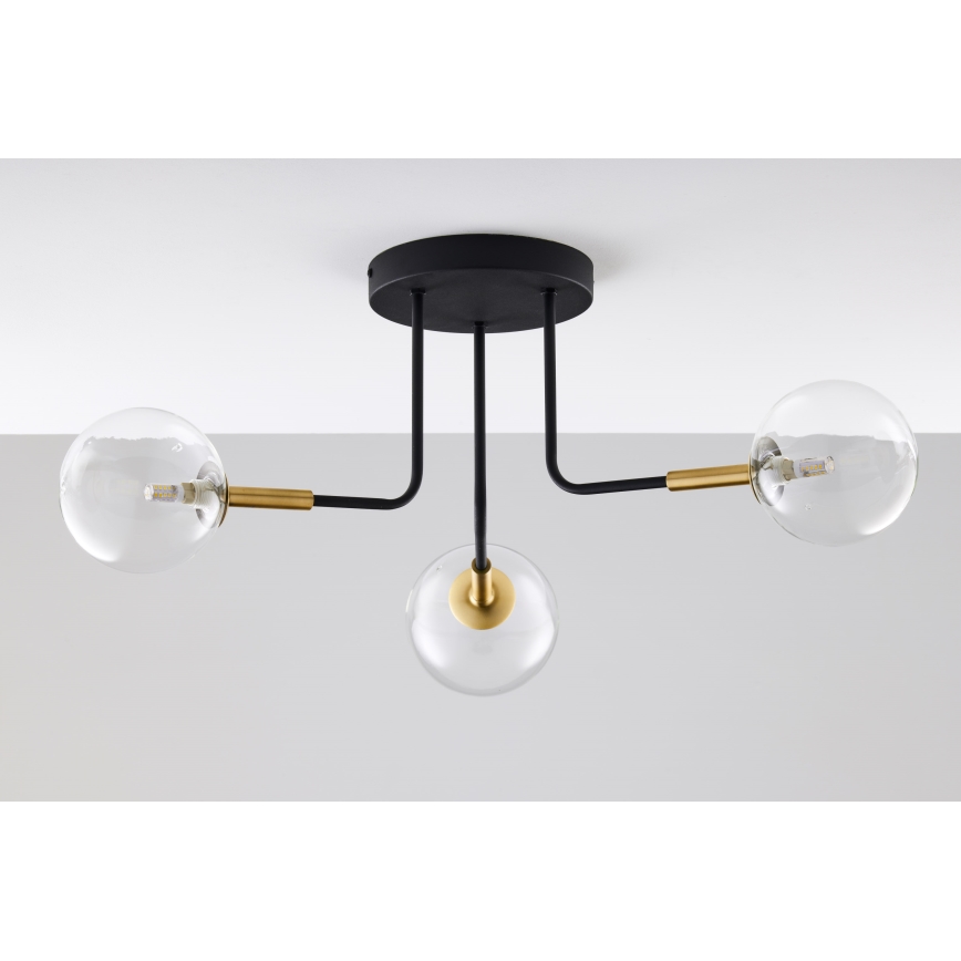 Jupiter 2039 - Hanglamp met vaste pendel BURANO 3xG9/10W/230V zwart/goud/doorzichtig