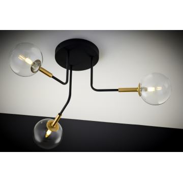 Jupiter 2039 - Hanglamp met vaste pendel BURANO 3xG9/10W/230V zwart/goud/doorzichtig