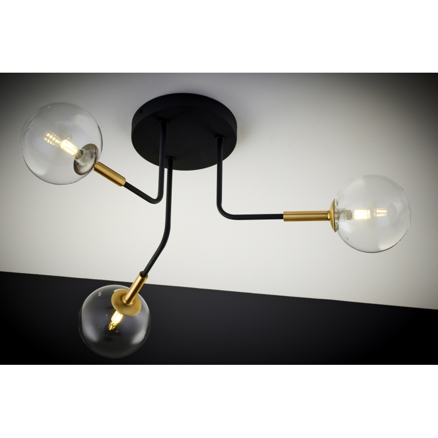 Jupiter 2039 - Hanglamp met vaste pendel BURANO 3xG9/10W/230V zwart/goud/doorzichtig