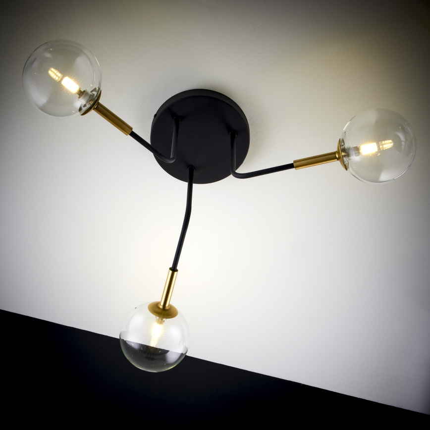 Jupiter 2039 - Hanglamp met vaste pendel BURANO 3xG9/10W/230V zwart/goud/doorzichtig