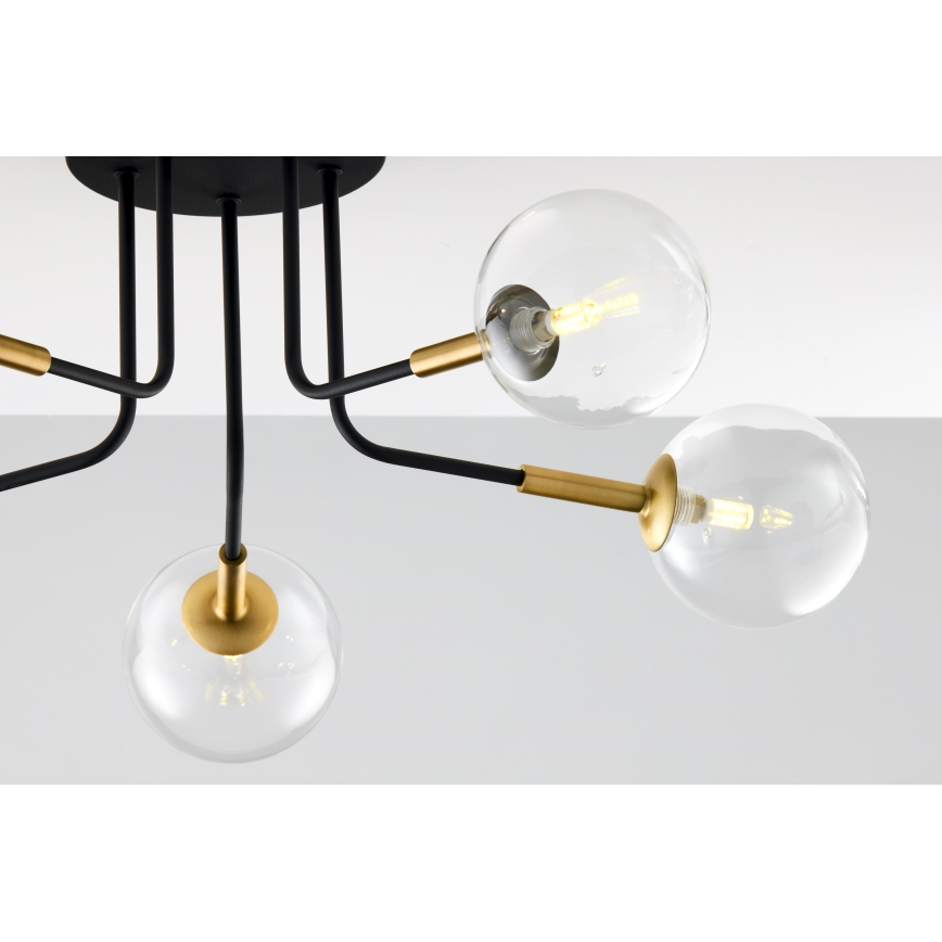 Jupiter 2040 - Hanglamp met vaste pendel BURANO 5xG9/10W/230V zwart/goud/doorzichtig