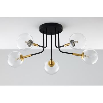 Jupiter 2040 - Hanglamp met vaste pendel BURANO 5xG9/10W/230V zwart/goud/doorzichtig