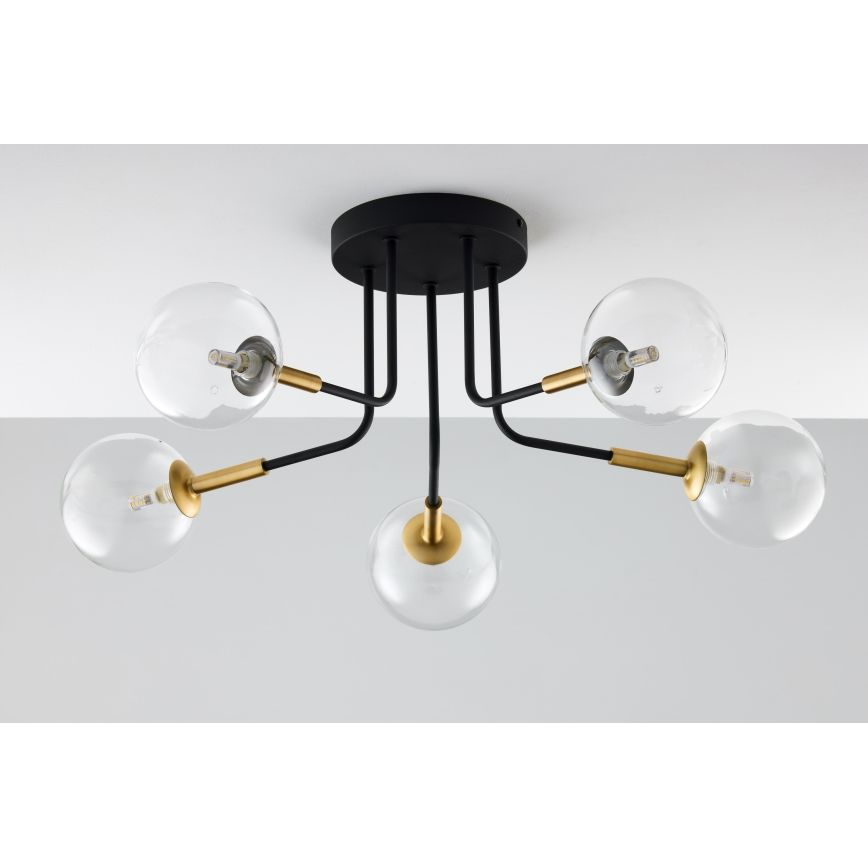 Jupiter 2040 - Hanglamp met vaste pendel BURANO 5xG9/10W/230V zwart/goud/doorzichtig