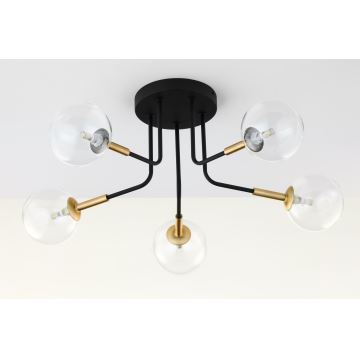 Jupiter 2040 - Hanglamp met vaste pendel BURANO 5xG9/10W/230V zwart/goud/doorzichtig