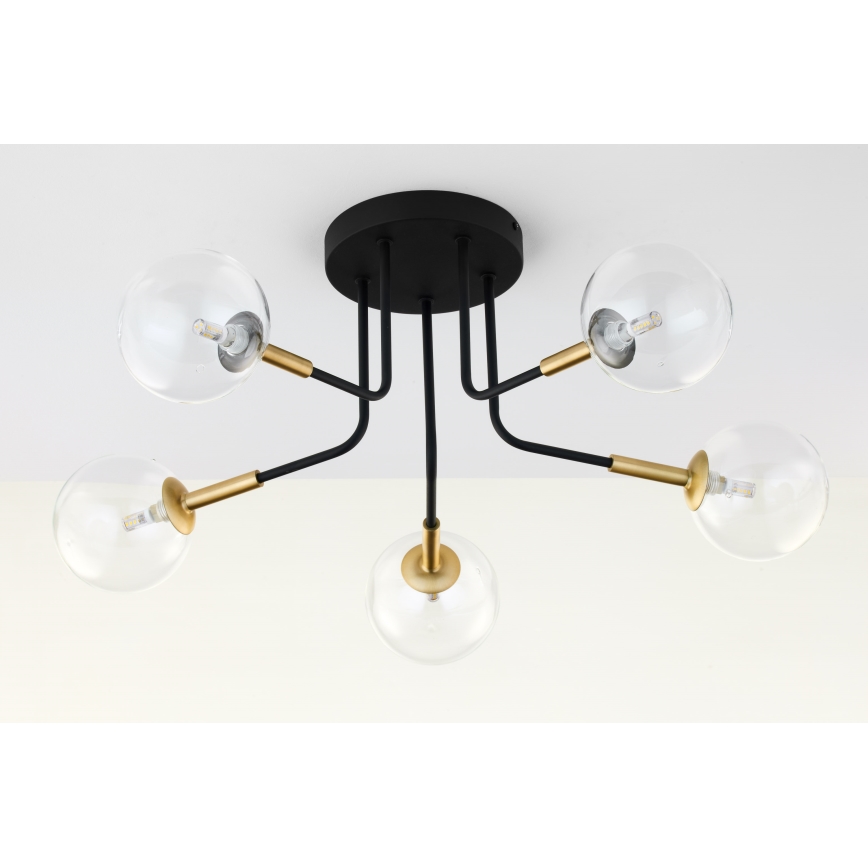 Jupiter 2040 - Hanglamp met vaste pendel BURANO 5xG9/10W/230V zwart/goud/doorzichtig