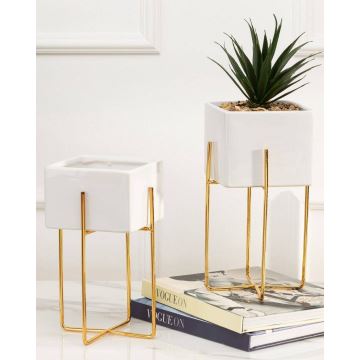 Keramische Bloempot MIZU 22x12 cm wit/goud