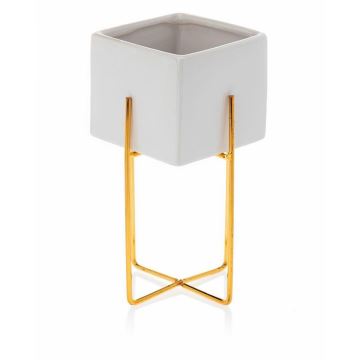 Keramische Bloempot MIZU 22x12 cm wit/goud