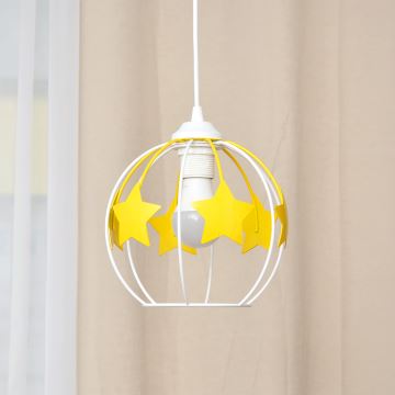 Kinder hanglamp aan een koord STARS 1xE27/15W/230V geel/wit