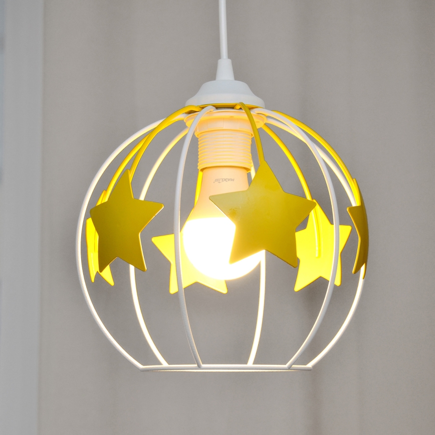 Kinder hanglamp aan een koord STARS 1xE27/15W/230V geel/wit