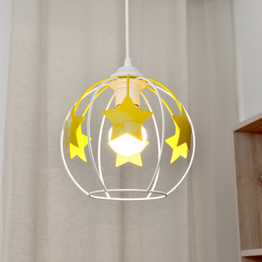 Kinder hanglamp aan een koord STARS 1xE27/15W/230V geel/wit