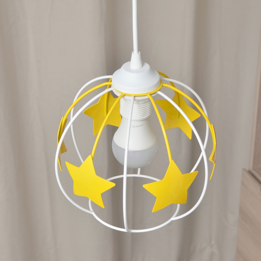 Kinder hanglamp aan een koord STARS 1xE27/15W/230V geel/wit