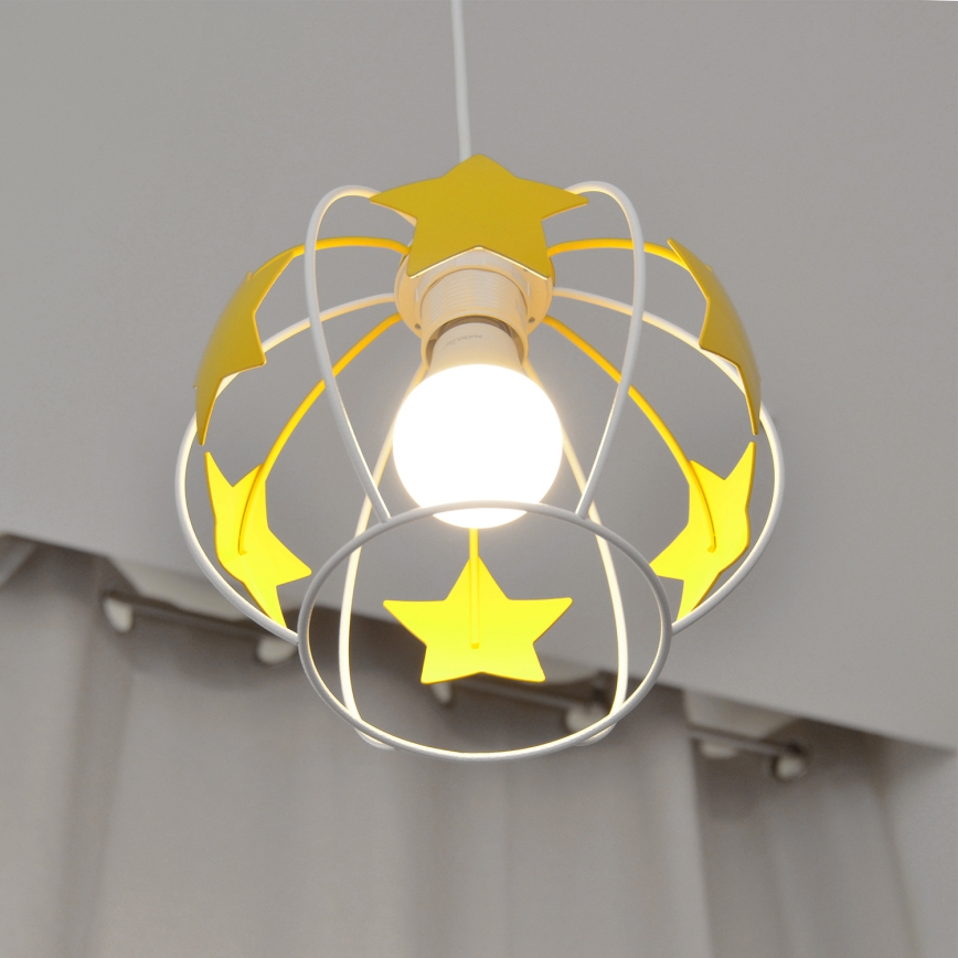 Kinder hanglamp aan een koord STARS 1xE27/15W/230V geel/wit